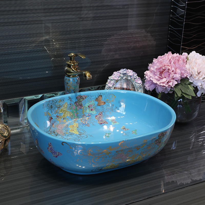 Gold cellnique ceramic lavatory fashion art basin bathroom toilet pink stage basin sink household