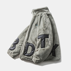 Пальто большой код 冬季街头复古字母棉衣拼接羊羔毛立领男棉服宽松情侣加厚保暖棉袄