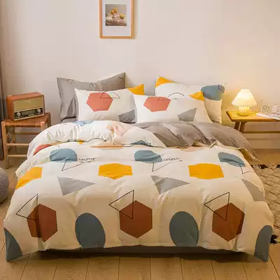 Cotton four-piece set of encrypted cotton quilt cover quilt cover Three-piece set of dormitory bedding bed single bedding set