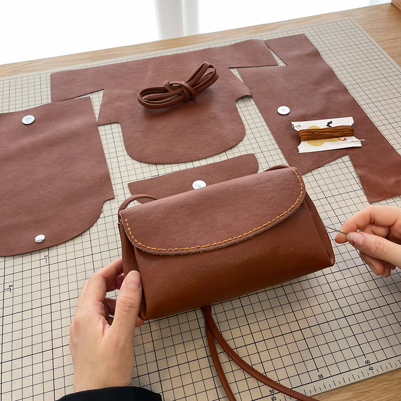 Meow Xiaomi Genuine Leather Pillow Bag DIY Handmade Woven Bag LAOSHU Materials Hand-Sewn Shoulder Crossbody Bag Gift for Friends