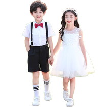 Childrens Day chorus costumes for girls white tutu skirts boys overalls dresses dance performance costumes