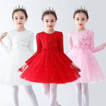 Childrens performance clothes girls dress girls primary and secondary school students chorus red dance recitation performance costumes