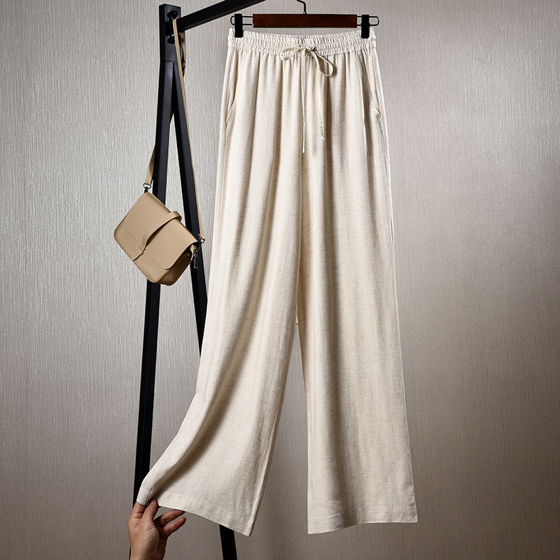 Cotton Linen Wide Pants Woman 2022 Spring Summer New Casual Pants 100 Hitch Loose Linen Pants Pituality Retro High Waisted Woman