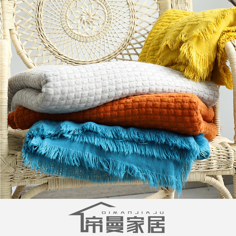 Nordic pure color knitted stream Su casual carpet sofa blanket bed tail carpet shawl cover