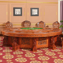 Coolbit luxury club private room large round table Chinese solid wood carving electric dining table Antique hotel dining table