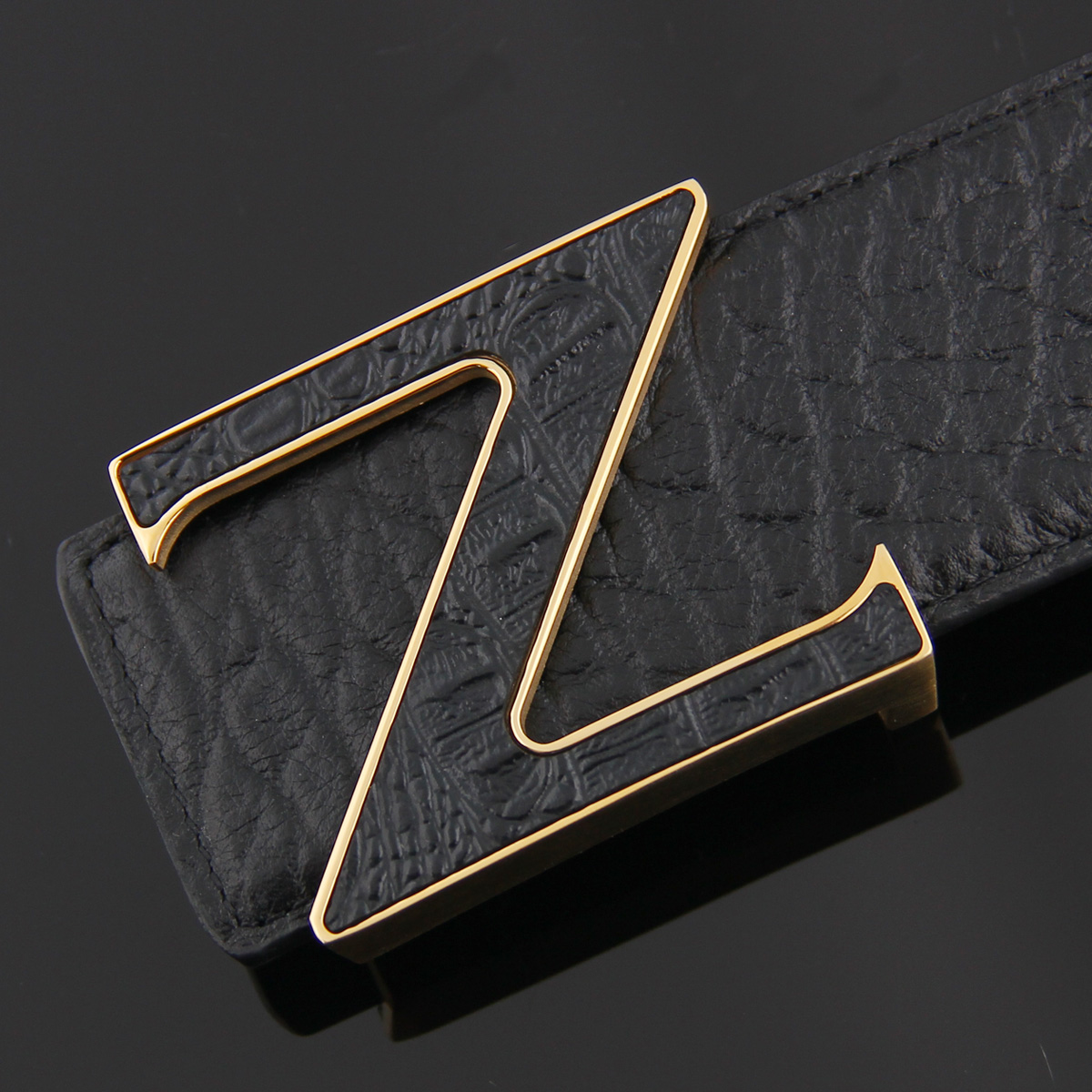 Ailanbao crocodile grain first layer cowhide men's belt stainless steel Z-shaped smooth buckle leather belt youth business