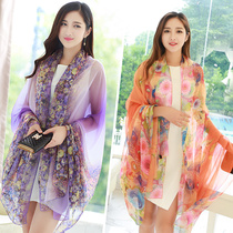 Silk scarf womens summer long print sandtowel sunscreen beach towel Joker sunscreen shawl dual-purpose chiffon autumn and winter scarves