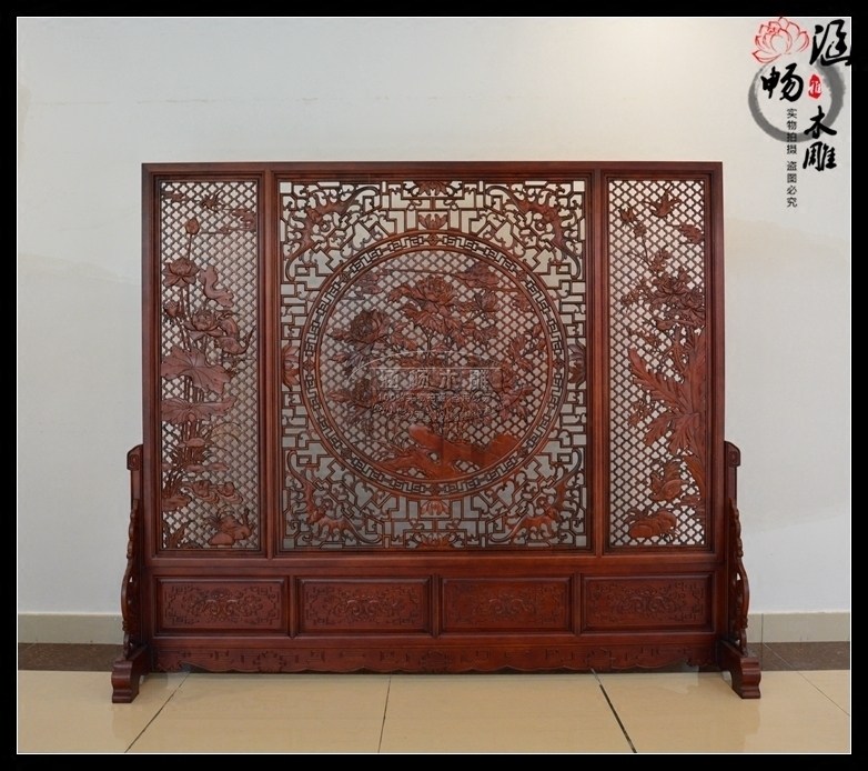 Dongyang wood carving blossom rich floor-to-ceiling screen solid wood double-sided carved interpolation living room entrance partition antique seat screen