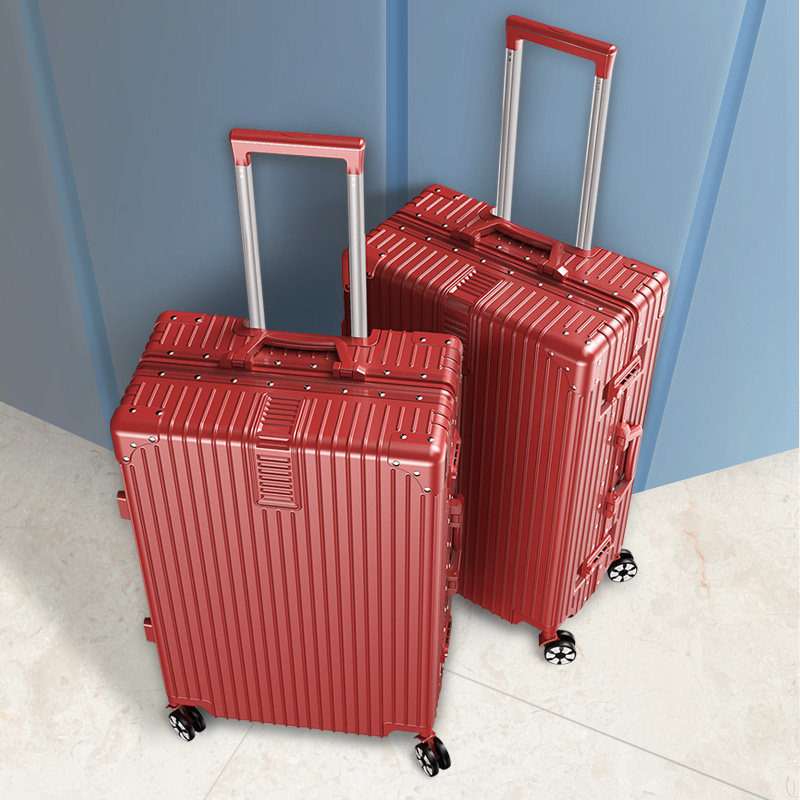 Red wedding suitcase aluminium frame accompanied by wedding pull-lever case 20 bride dowry suitcase woman password leather case 24 inch