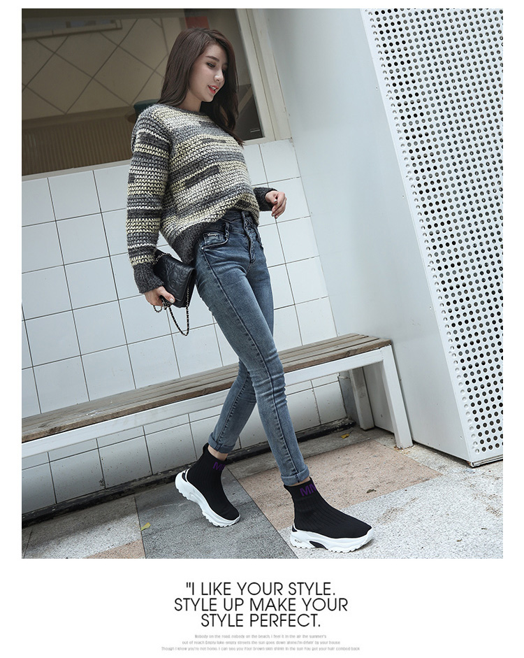 Giày tất nữ 2018 thu đông 2018 phiên bản mới của Hàn Quốc ulzzang đế dày tăng giày nữ thể thao hoang dã giày cao giày da cao cổ nữ