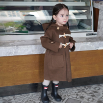 AnnieGirl autumn and winter new temperament Japanese horn button retro double-sided woolen coat jacket for boys and girls