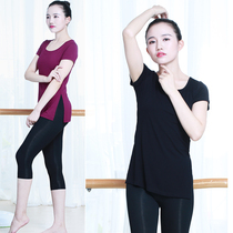 Adult body dance costume female modern dance jacket short sleeve split New Dance National classical dance practice uniform