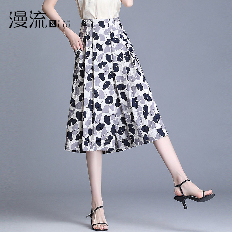 Small Sub-seven Pants Skirt Thin style 2022 Women Summer loose High waist wide pants linen Throw Leg Skirt Pants
