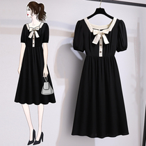 Leading Mommy high-end large-size lactation small black dress postpartum slimming square collar breastfeeding dress summer out