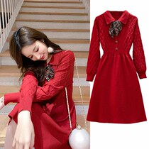 Gentle fairy red breastfeeding sweater dress slim slim New year feeding clothes base knitted fashion hot mom