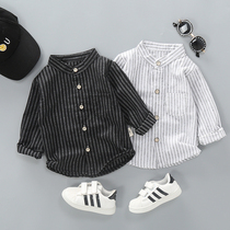 Childrens Shirt 2020 New Male Baby Shirt Childrens Spring and Autumn Top Thin Vertical Long Sleeve Shirt Tide