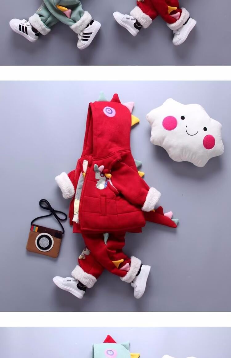 Quần áo trẻ em mùa thu và mùa đông 0123-4-5 tuổi Đàn ông và phụ nữ trẻ em Bộ đồ cotton trẻ em cộng với áo len nhung dày ba mảnh mùa đông quần áo bé trai