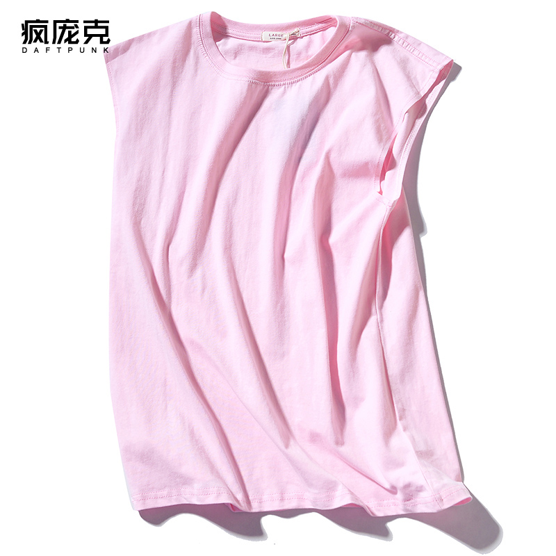 tinh khiết màu cá tính in thẻ xu hướng phong trào mùa hè triều nam vest bên ngoài mặc áo không tay t-shirt lỏng xu hướng hip-hop vết sưng vai