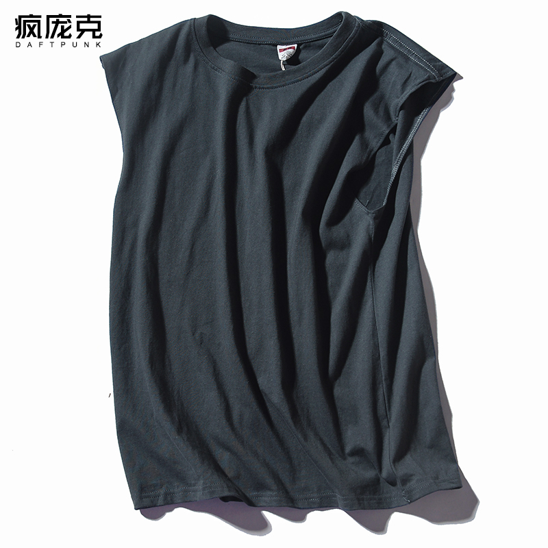 tinh khiết màu cá tính in thẻ xu hướng phong trào mùa hè triều nam vest bên ngoài mặc áo không tay t-shirt lỏng xu hướng hip-hop vết sưng vai