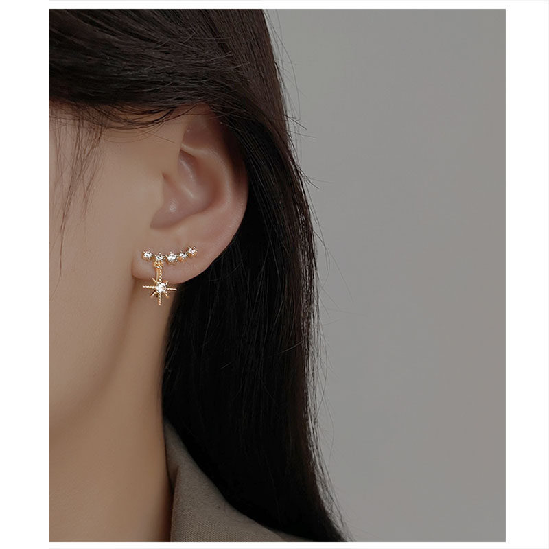 8 Mong Star Small Ear Row Mosquito Coil Pan Without Ear Clip Woman 100 lap round face suitable earrings anti-fall real gold earrings