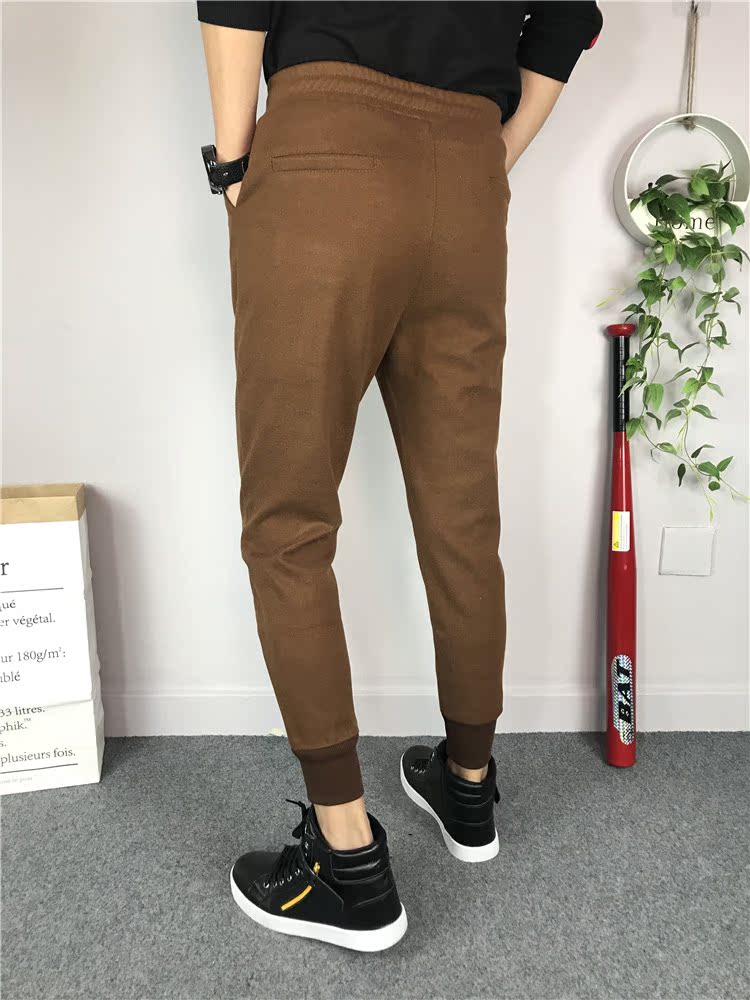 Xã hội mùa đông tinh thần chàng trai dày quần len giản dị thủy triều Phiên bản Hàn Quốc của dầm chân rắn màu Quần bó chân quần mỏng nam