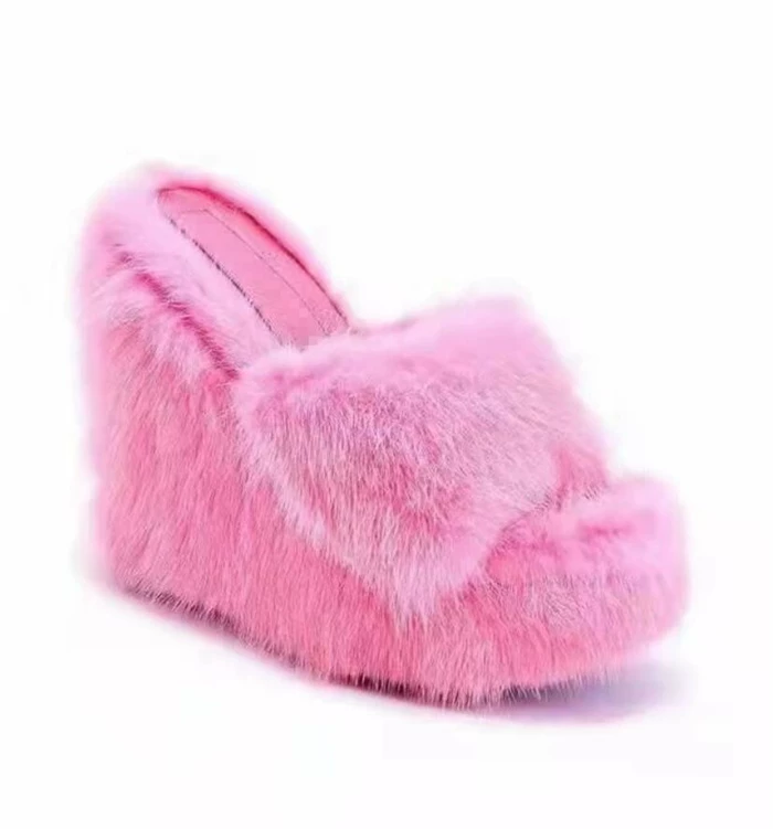 Европейские и американские шерстяные тапочки женские с мехом Fleece Fur Slippers Сандалии для женщин