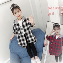 2020 new girls spring dress long plaid shirt children little girl spring and autumn foreign style hooded cardigan jacket
