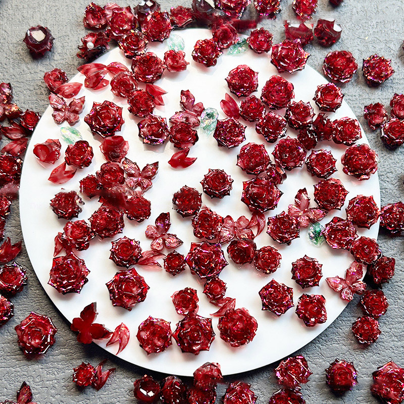DIY Nail Art Materials in Burgundy for the New Year, Mixed Christmas Nail Art Decorations, DIY Press-On Nails