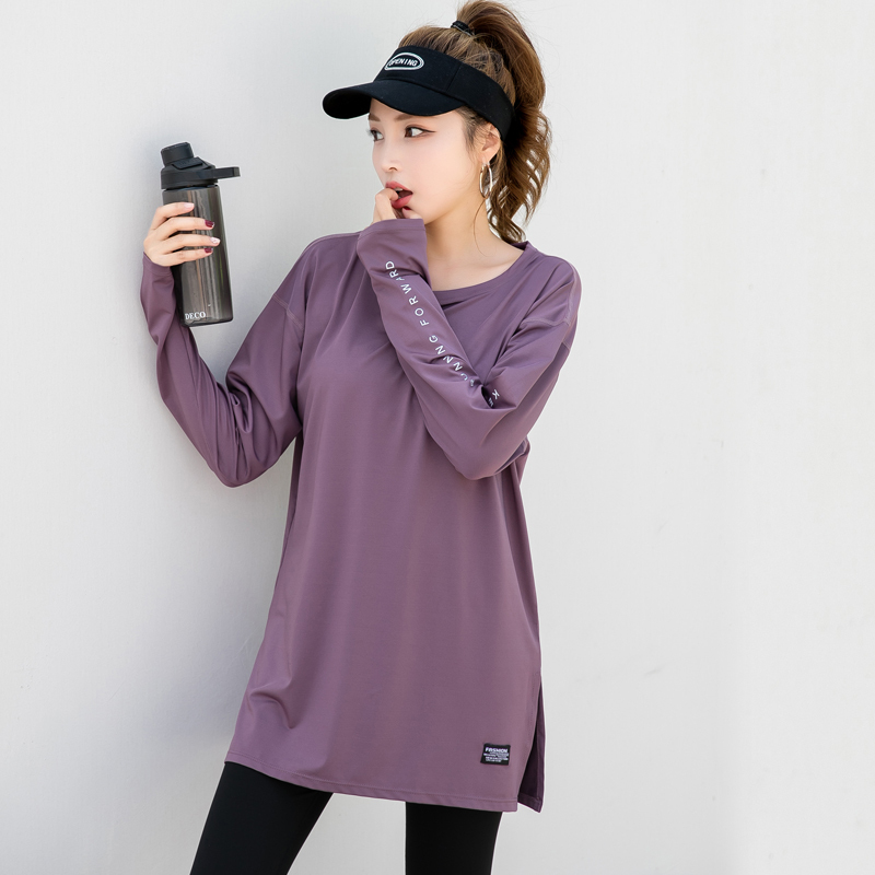 Sports Quick-Drying Clothing for Women, Long-Sleeved, Large Size, Covering the Buttocks, Loose Running Yoga Fitness Clothing, Mid-Length T-Shirt, Spring & Fall Sports Quick-Drying Clothing for Women, Long-Sleeved, Large Size, Covering the Buttocks, Loose Running Yoga Fitness Clothing, Mid-Length T-Shirt, Spring & Fall