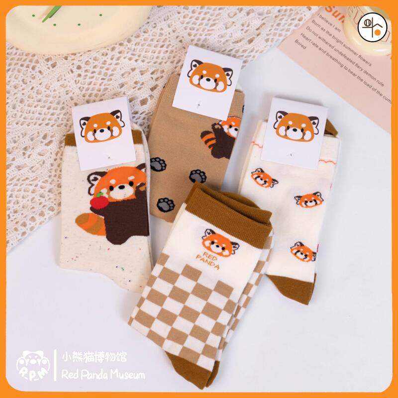 Red Panda Museum｜Original Mid-Calf Cotton Socks, Breathable Cartoon Design, Unisex, Cute, Warm and Comfortable for Autumn and Winter