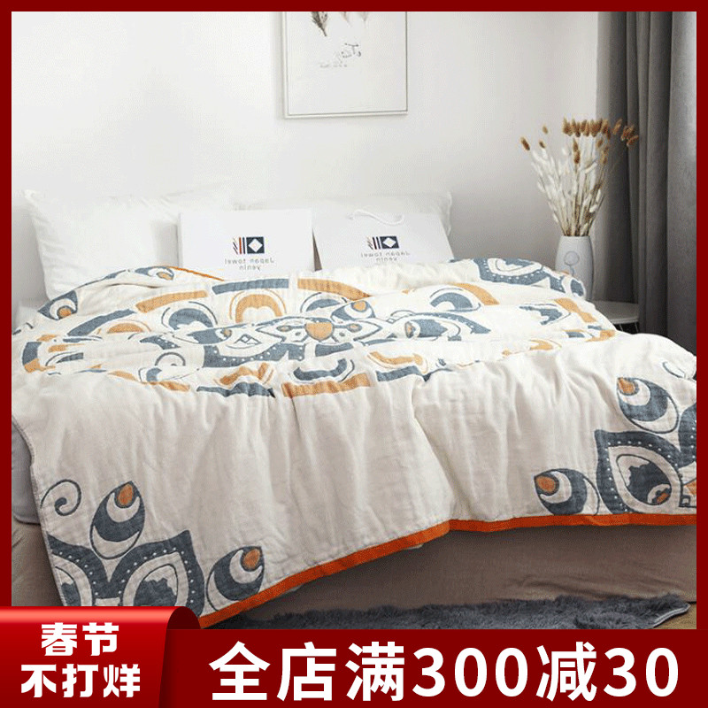 Six-layer gauze towels are draped in vintage nostalgic cotton double single sheets adult summer thin summer cool quilts