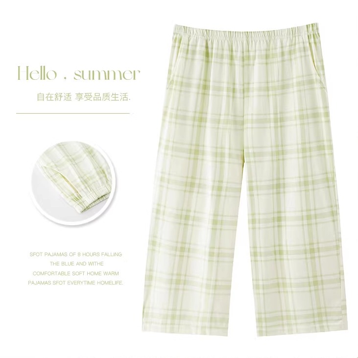 Women's Summer Cotton Pajama Pants, Pure Cotton Cropped Pants, Casual Knit Cotton, Suitable for Wearing Outside, Home Pants for Summer
