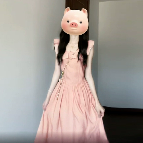 Розовое летнее платье, приталенный корсет, длинная юбка, французский стиль