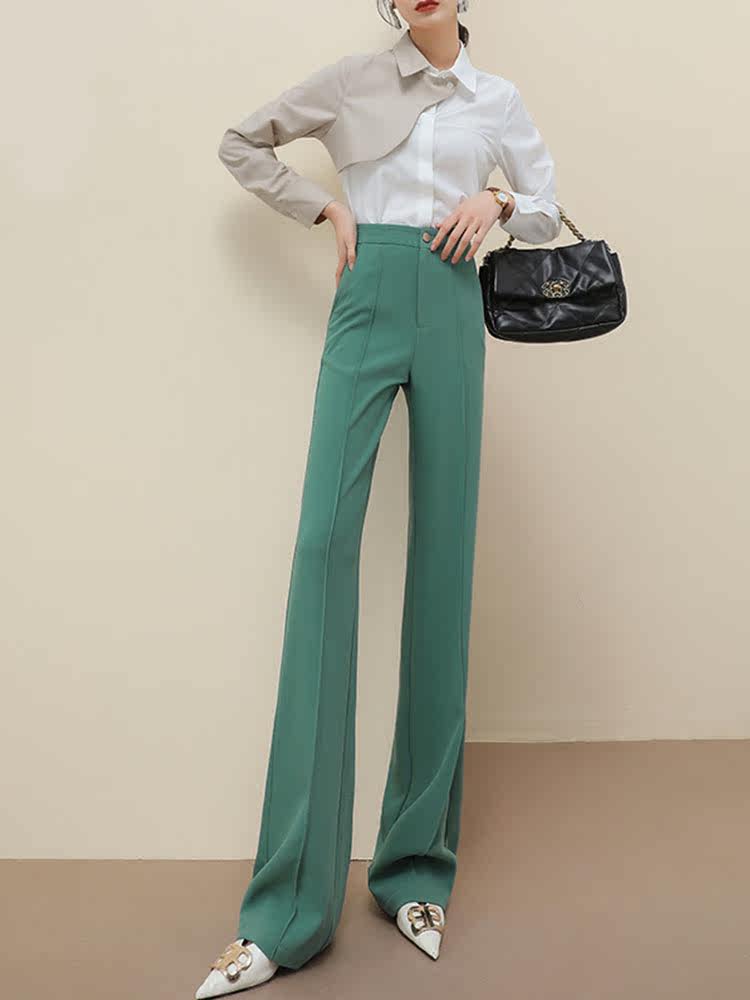 MAJEWUYU green wide-leg pants women's high-waist drape 2022 spring new loose and thin floor mopping trousers