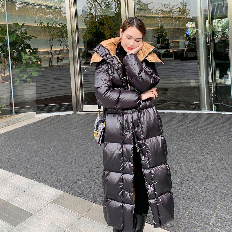 majewuyu exempt from washing down the duvet coat high end 2022 new extra-long thickened overknee white duck suede jacket