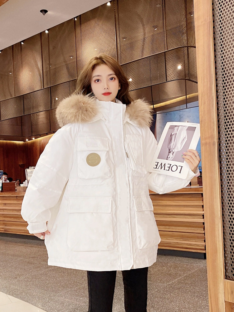 majewuyu small down jacket women's 2021 new fashion foreign style mid-length large fur collar tooling overcoat