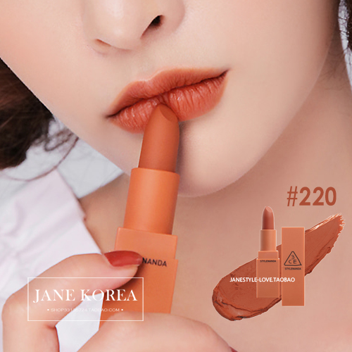 Spot South Korea 3CE MOOD RECIPE Autumn Winter Velvet Pumpkin colour Orange Matt Lipstick Lipstick Lipstick Lipstick 220