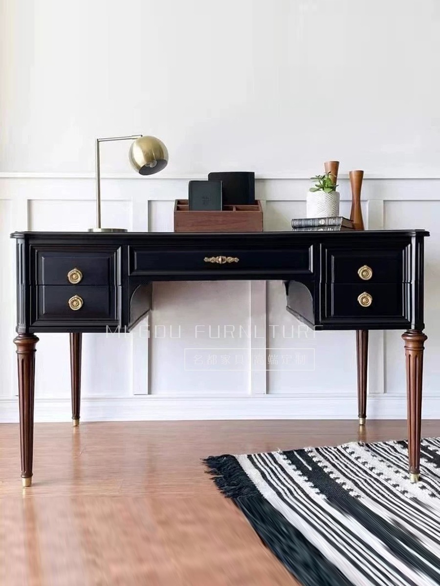 American vintage solid wood desk New classical writing desk writing desk dresser desk black desk computer desk-Taobao
