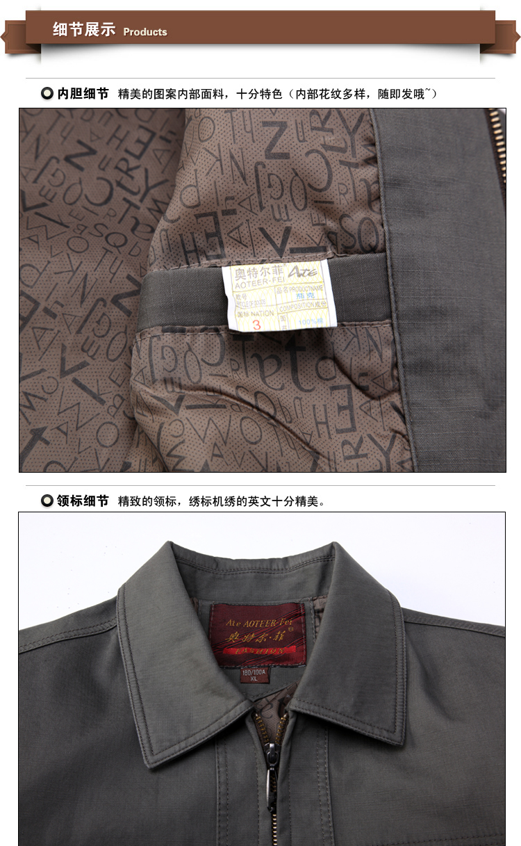 Mùa xuân và mùa thu trung niên nam áo khoác cotton mỏng cha cotton trung niên nam cổ áo khoác áo khoác cha áo khoác denim