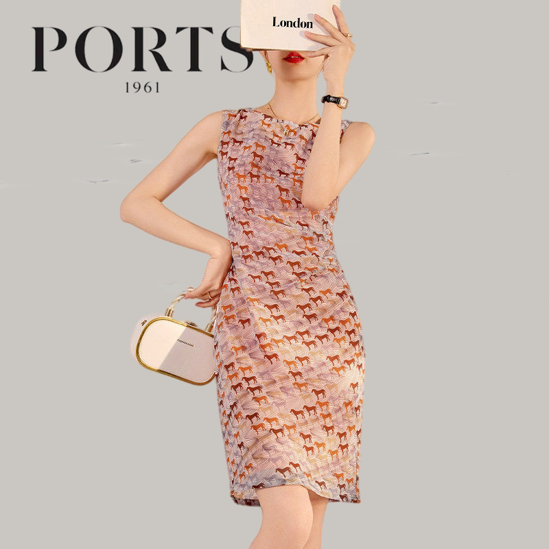 High-End Designer 2026 Summer French-Style Printed Mulberry Silk Dress Petite Silk Sleeveless Tank Dress