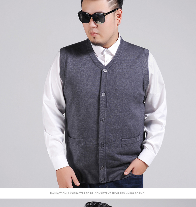 Mùa thu và mùa đông đan vest nam trung niên cộng với phân bón XL nam chất béo người đàn ông cardigan vest cha vest áo khoác