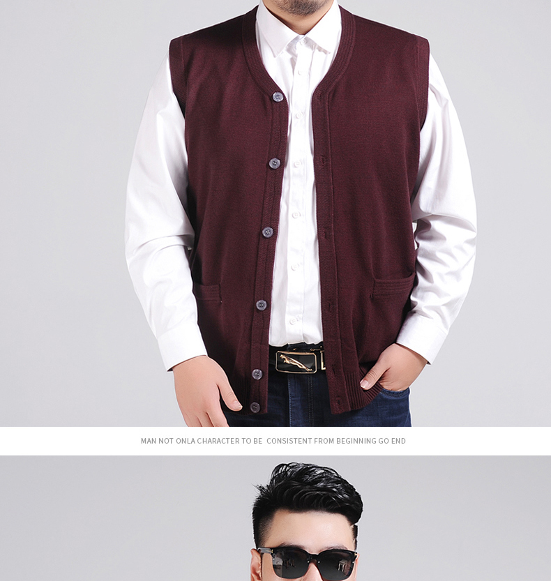 Mùa thu và mùa đông đan vest nam trung niên cộng với phân bón XL nam chất béo người đàn ông cardigan vest cha vest áo khoác