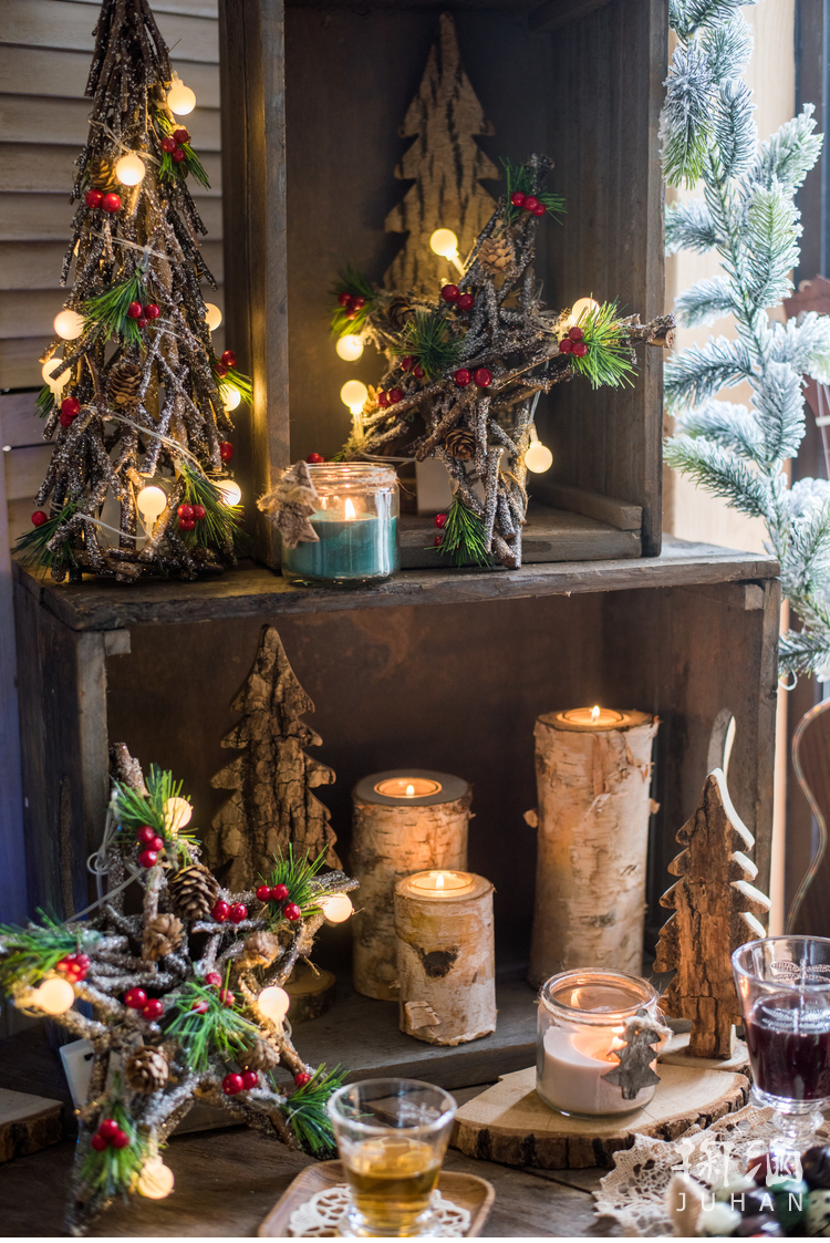 Đồ trang trí cây thông Noel Cây gậy gỗ tự nhiên ngôi sao chiếu sáng hạt đèn trang trí máy tính để bàn Đồ trang trí trang trí những vật trang trí nhà đẹp