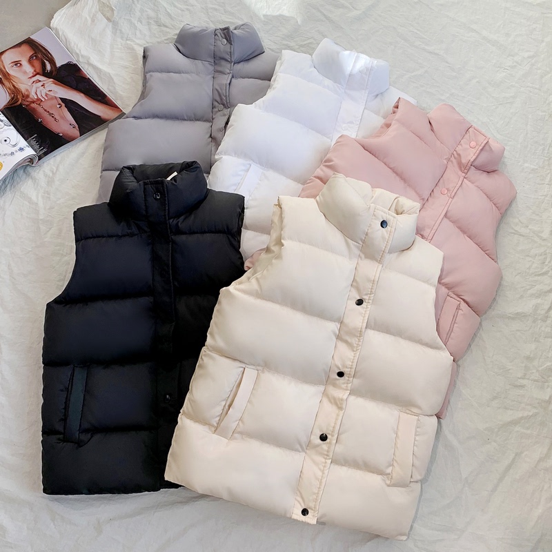2022 Autumn and Winter Trendy Short Versatile down Cotton Vest for Women, Thickened Puffer Jacket with Stand Collar, Student Waistcoat