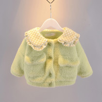 Girls autumn and winter clothing jacket 2021 new double bag fur foreign air children winter female baby plus suede thickened clothes