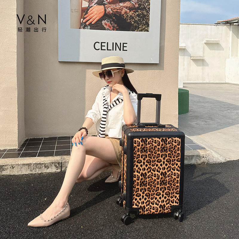 New aluminum frame trolley case, stylish leather case, 20-inch travel case, 24-inch large capacity hard case, carry-on combination lock case.