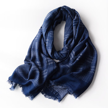 Stylish! Niche Four-Season Men's Scarf, Autumn and Winter Navy Blue Double-Layer Double-Sided Scarf, Cotton and Linen Men's Silk Scarf, Long and Thin Style