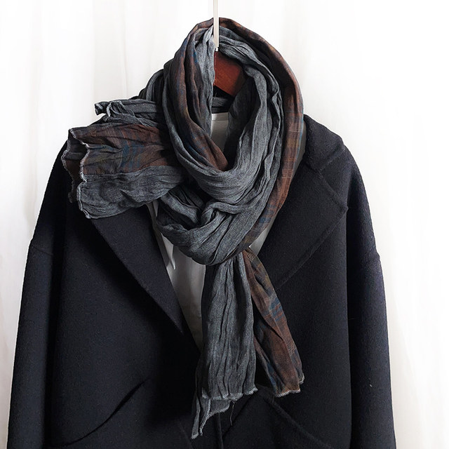 Autumn and winter patchwork plaid Japanese retro men's scarf