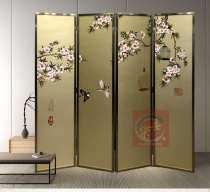 New Chinese hand-painted flower and bird lacquer painting screen living room partition folding decorative screen