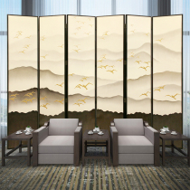 New Chinese hand-painted ink landscape folding screen porch partition hotel office background wall paint painting customization